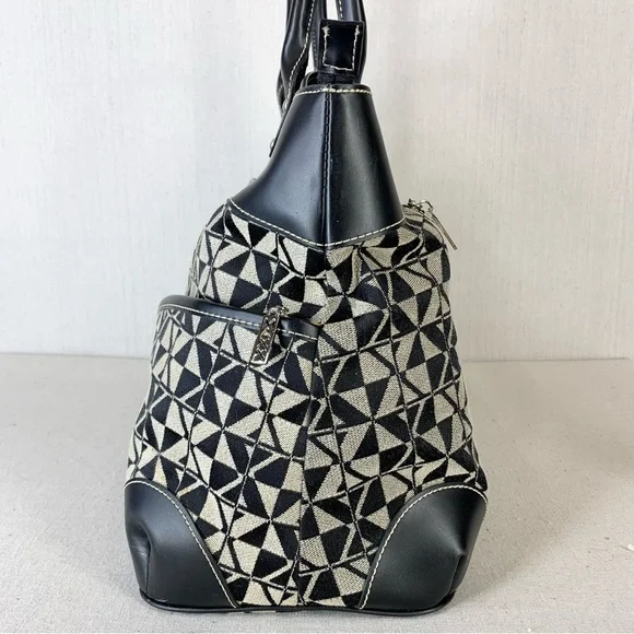 Maxx New‎ York Black Faux Leather and Geometric Print Fabric Travel/Tote Bag - Picture 7 of 13